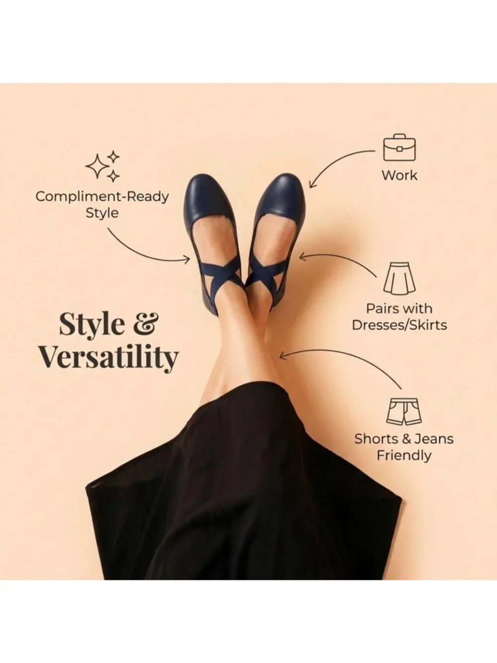 Women's Navy Blue Foam Cushioned Closed Toe Criss Cross Elastic Strap Flat Shoes
